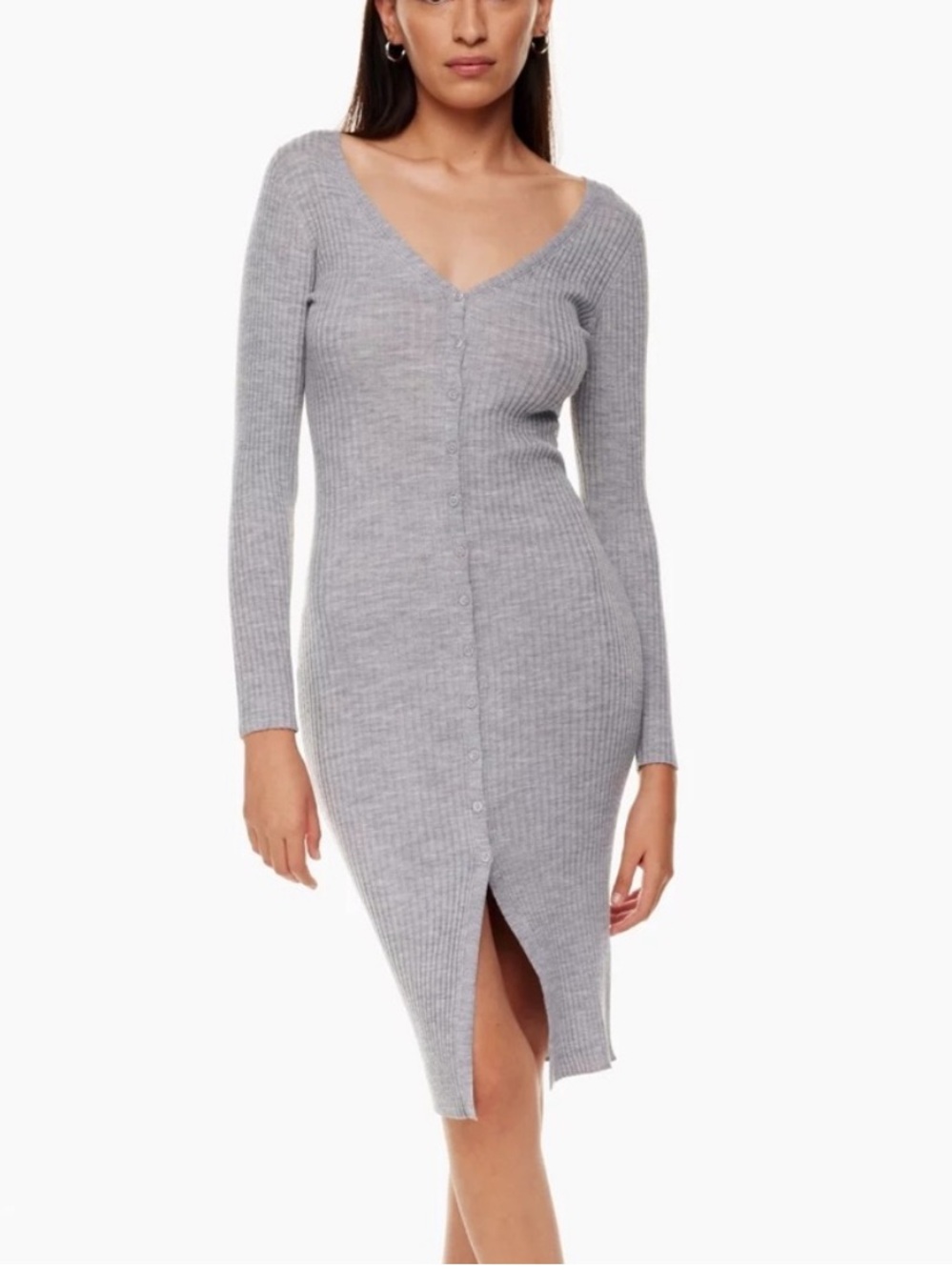 NWT Babaton Aritzia Avalon Midi Dress Merino Wool Grey Rib New Medium